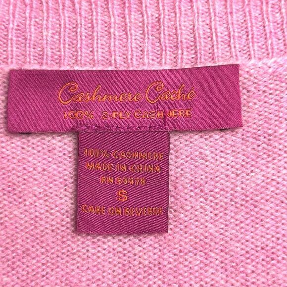 CACHE Cashmere Pink Sweater Pullover V-neck Women’s size S - Picture 8 of 9